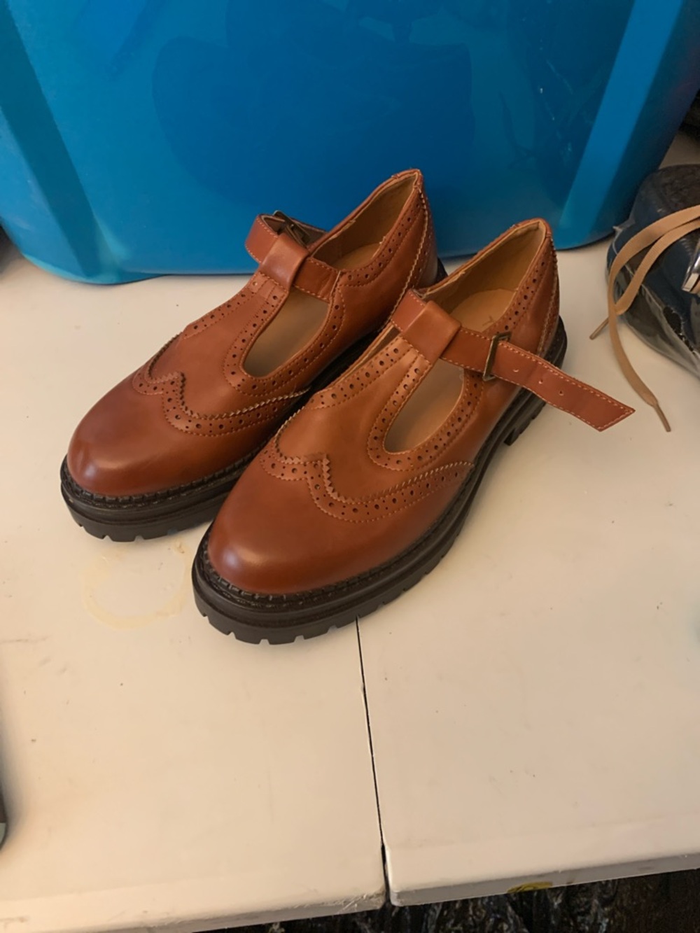 Women's Brown Leather Mary Jane Loafers with Lug Sole
